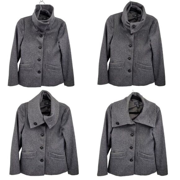 H&M Coat Wool Blend Peacoat Short Versatile Military Collar Button Up Gray 6 - Picture 1 of 16